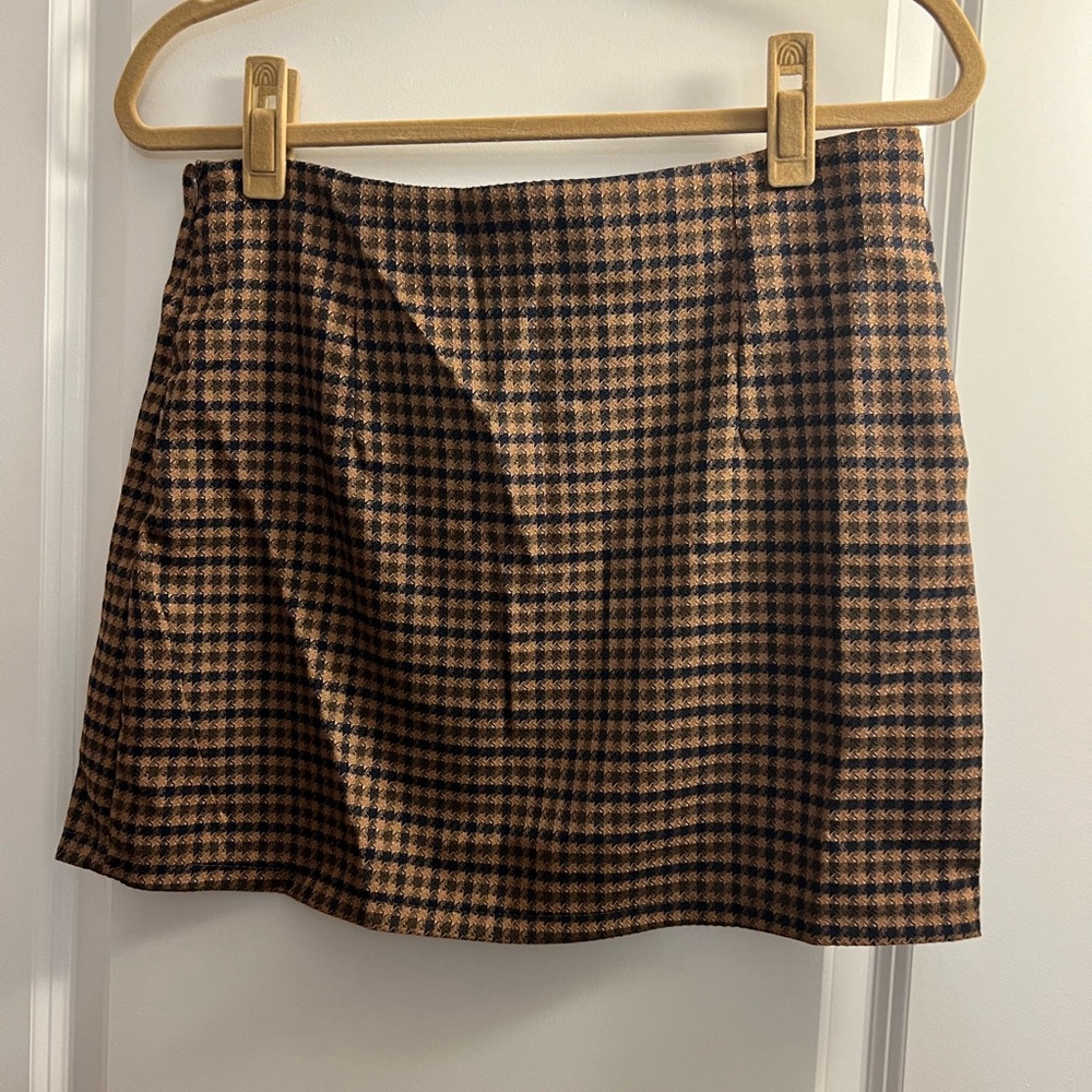 SHEIN Brown and Black Plaid Mini Skirt
